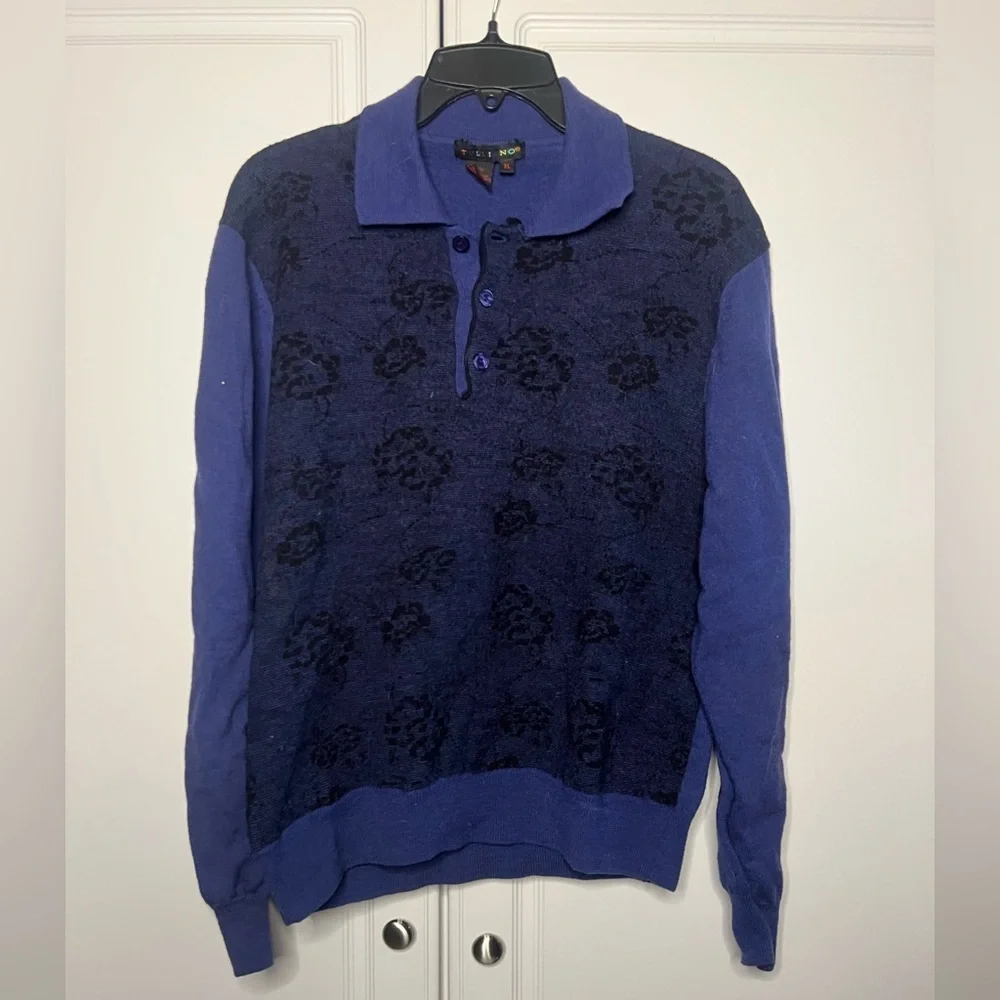 Vintage Tulliano 100% Wool Knit Polo Lace Front Sweater Size XL